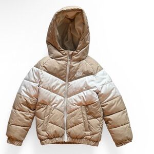 Nike Kids Hooded Puffer Jacket in Tan and Light Beige